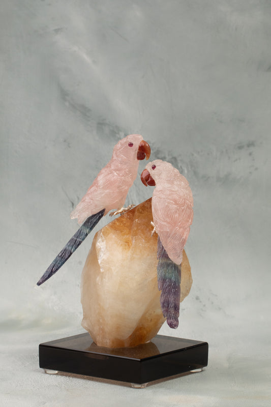 Macaw couple in Rose quartz