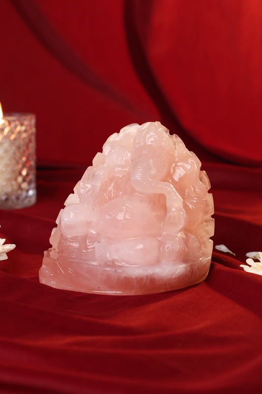 NATURAL ROSE QUARTZ GANESHA