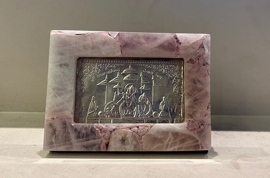 Rose Quartz Photoframe (Resin) with silver Govind Dev Ji