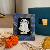 Lapis Lazuli Photoframe with Pure Silver Radha Krishna