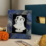 Lapis Lazuli Photoframe with Pure Silver Radha Krishna