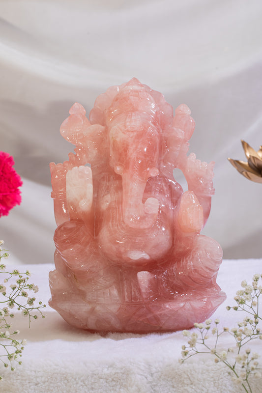 Rose quartz Ganesh Idol