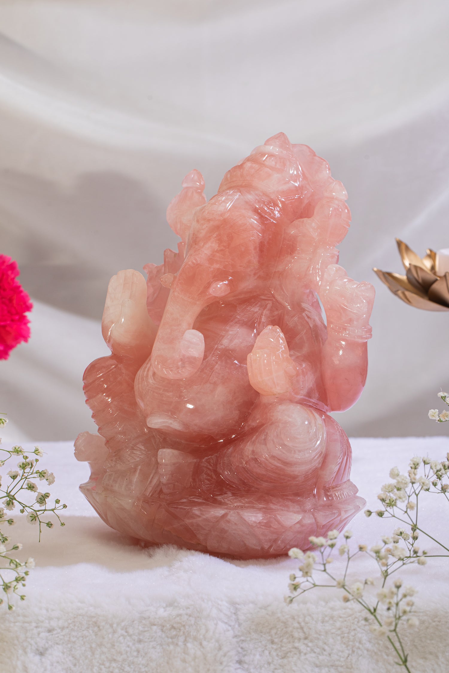 Rose quartz Ganesh Idol