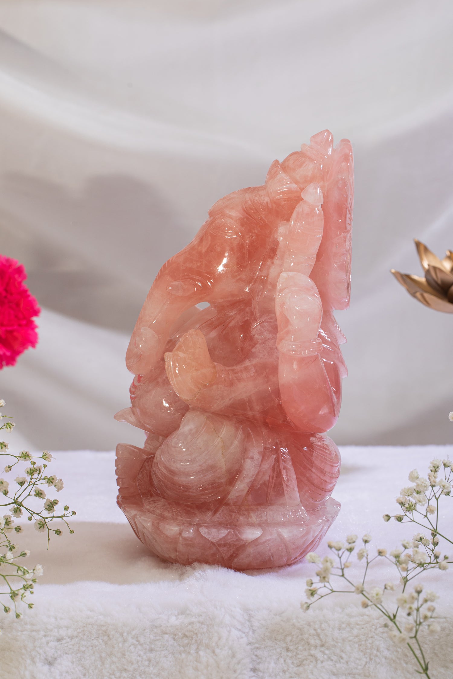 Rose quartz Ganesh Idol