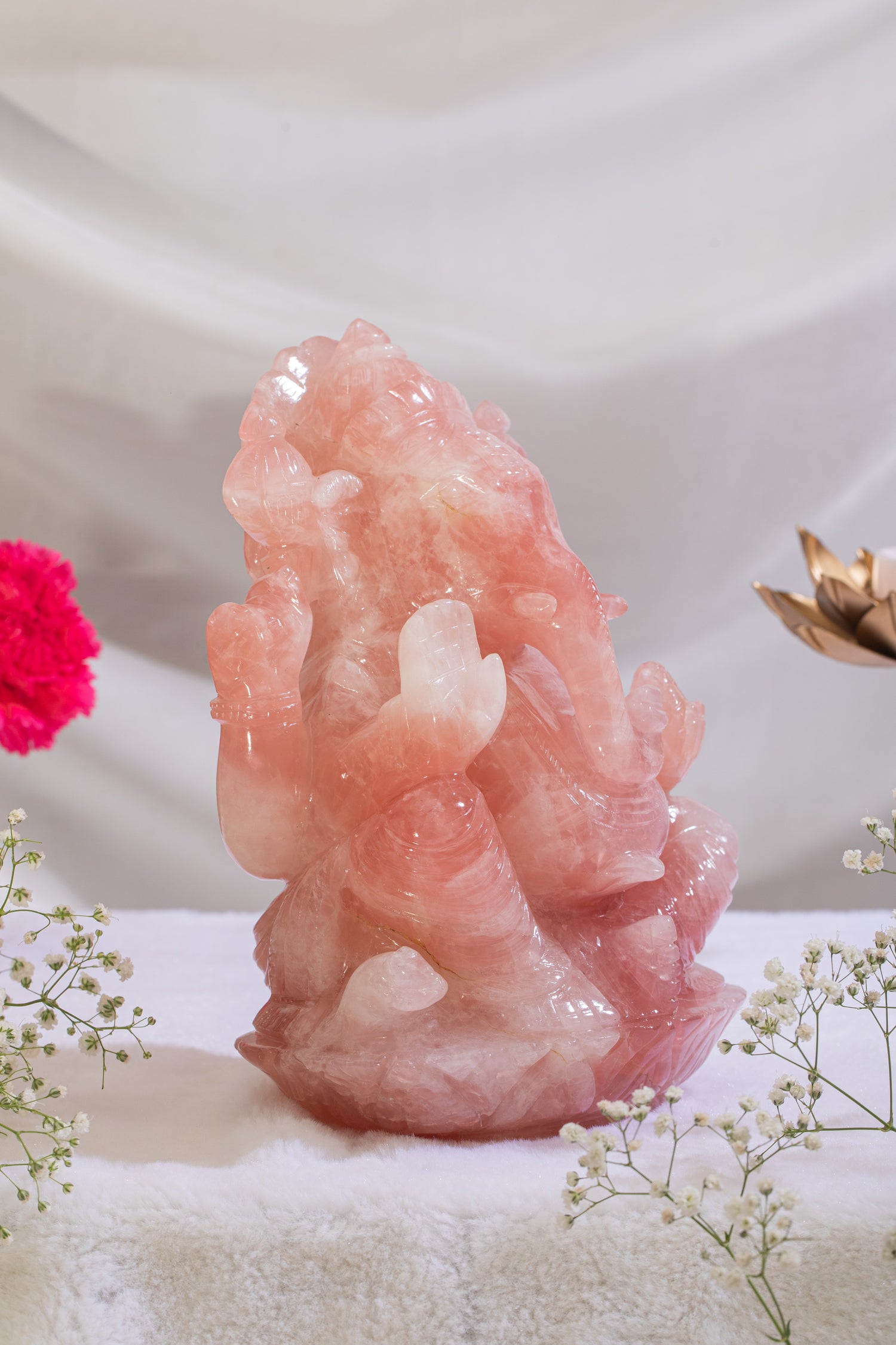 Rose quartz Ganesh Idol